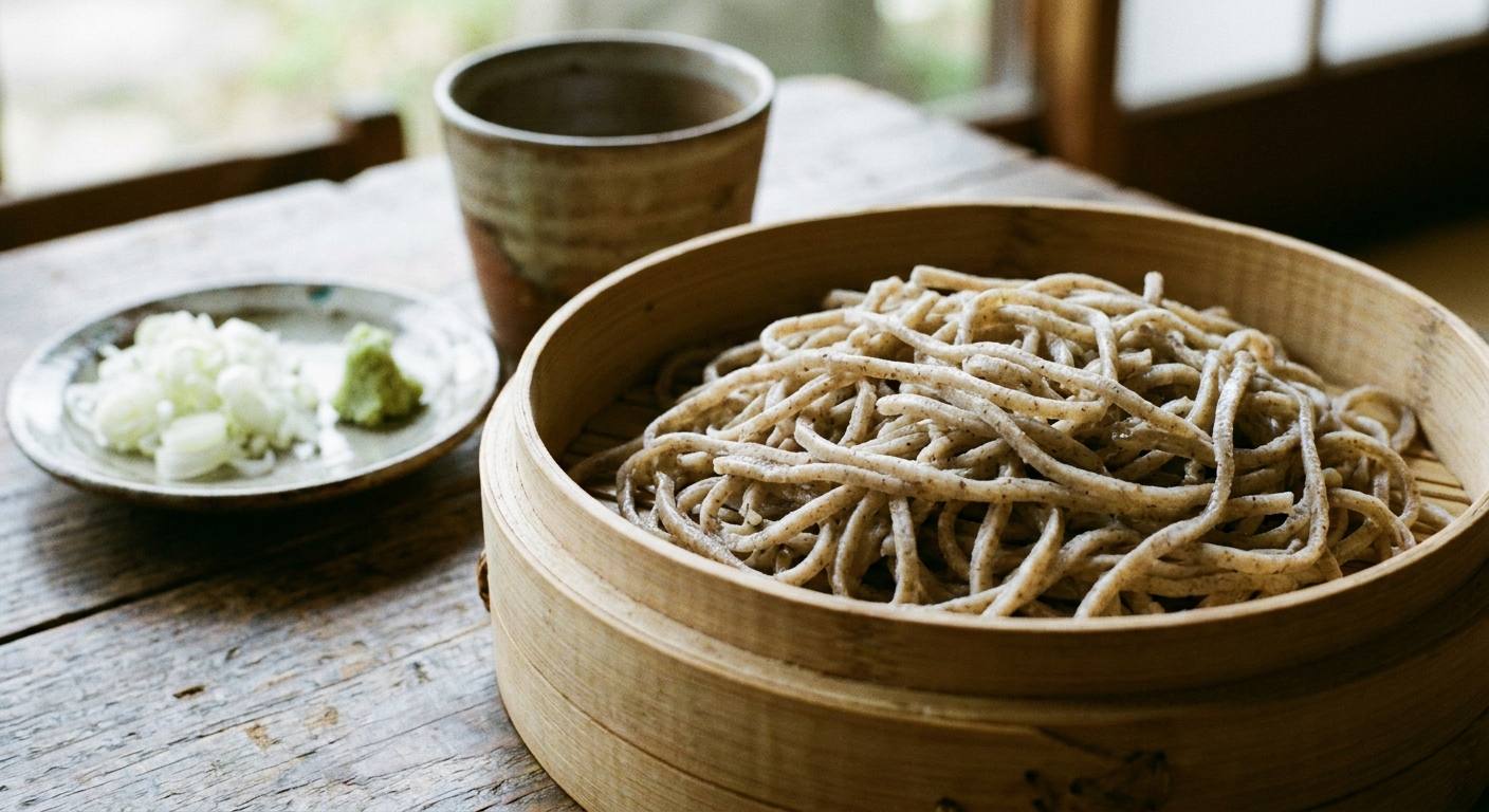 せいろに盛られた十割そばと薬味